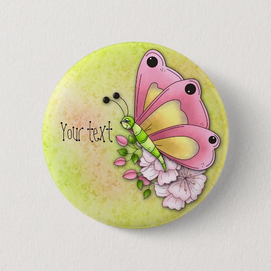Niedlicher Schmetterling und Blume Button (Vorderseite)
