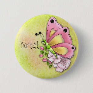 Niedlicher Schmetterling und Blume Button