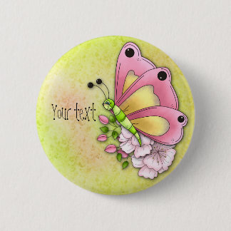 Niedlicher Schmetterling und Blume Button