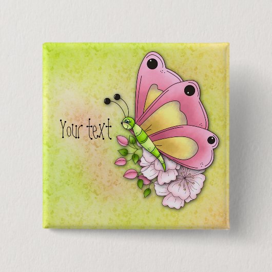 Niedlicher Schmetterling und Blumen Button (Vorderseite)