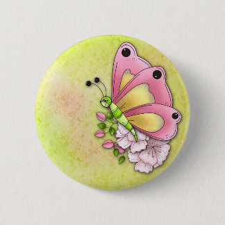 Niedlicher Schmetterling und Blumen Button