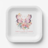 Niedlicher Schmetterling und Florals Pink Baby Dus Pappteller (Vorderseite)