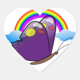 Niedlicher Schmetterling und Regenbogen Himmel Zer Herz-Aufkleber