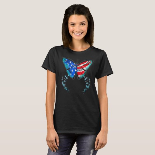 Niedlicher Schmetterling US-amerikanische Flagge P T-Shirt (Vorne ganz)