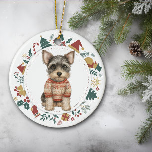 Niedlicher Schnauzer Hund im Winter Weihnachten im Keramik Ornament