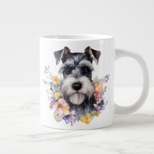 Niedlicher Schnauzer mit Blume-Portrait Jumbo-Tasse (Rechts)