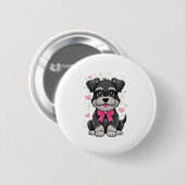 Niedlicher Schnauzer mit rosa Bow umgeben von Herz Button (Vorne & Hinten)