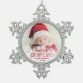 Niedlicher Schneeflocken-Foto Schnee Schneeflocken Zinn-Ornament (Vorderseite)