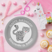 Niedlicher Schneeleopard personalisiert Cartoon Ge Pappteller (Party)