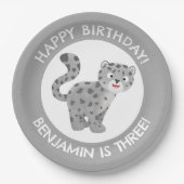 Niedlicher Schneeleopard personalisiert Cartoon Ge Pappteller (Vorderseite)
