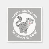 Niedlicher Schneeleopard personalisiert Cartoon Ge Serviette (Vorderseite)