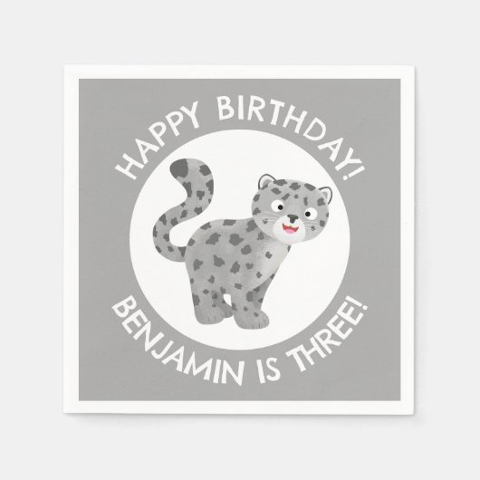 Niedlicher Schneeleopard personalisiert Cartoon Ge Serviette (Vorderseite)
