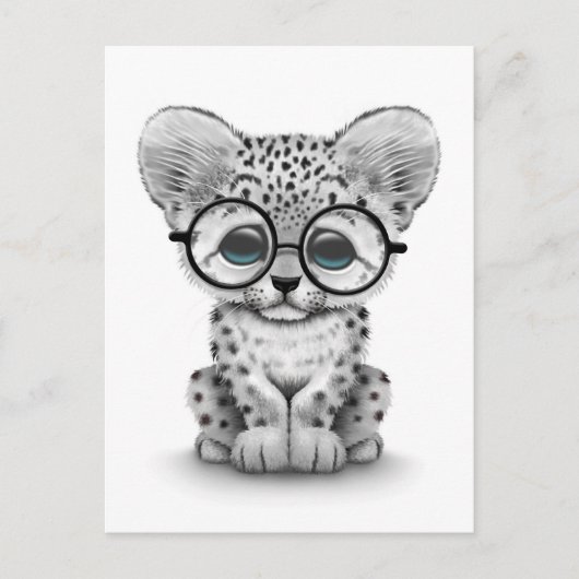 Niedlicher Schneeleopardengürtel mit Brille auf We Postkarte (Vorderseite)
