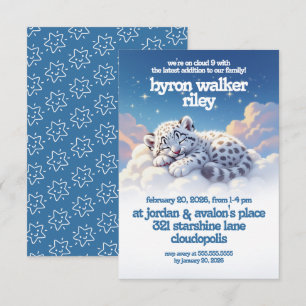 Niedlicher Schneeleopardenschlauch auf Wolkendusch Einladung