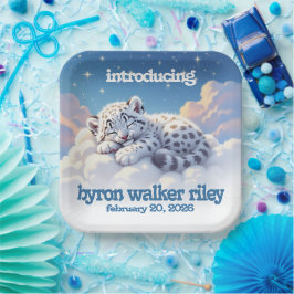 Niedlicher Schneeleopardenschlauch auf Wolkendusch Pappteller