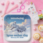 Niedlicher Schneeleopardenschlauch auf Wolkendusch Pappteller (Party)