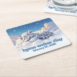 Niedlicher Schneeleopardenschlauch auf Wolkendusch Rechteckiger Pappuntersetzer