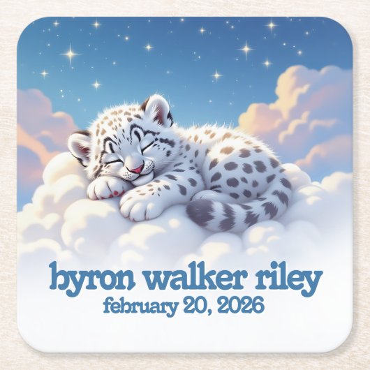 Niedlicher Schneeleopardenschlauch auf Wolkendusch Rechteckiger Pappuntersetzer (Vorderseite)