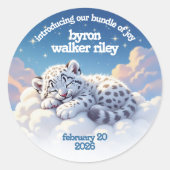 Niedlicher Schneeleopardenschlauch auf Wolkendusch Runder Aufkleber (Vorderseite)