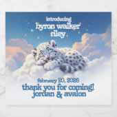 Niedlicher Schneeleopardenschlauch auf Wolkendusch Schaumweinetikett (Einzelnes Label)