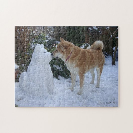niedlicher Schneemann akita Hund Puzzle (Horizontal)