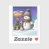 Niedlicher Schneemann am Nordpol mit Nordlichter Aufkleber (Blatt)