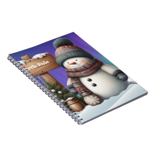 Niedlicher Schneemann am Nordpol mit Nordlichter Notizblock (Rechte Seite)