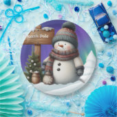 Niedlicher Schneemann am Nordpol mit Nordlichter Pappteller (Party)