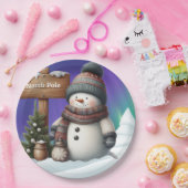 Niedlicher Schneemann am Nordpol mit Nordlichter Pappteller (Party)