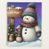 Niedlicher Schneemann am Nordpol mit Nordlichter Planer (Vorderseite)