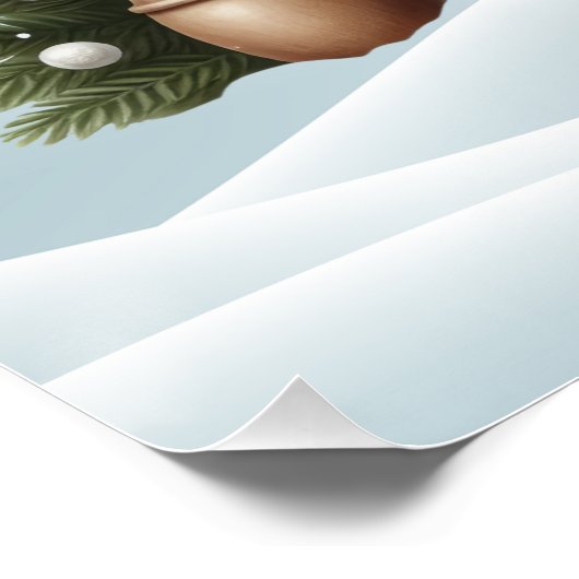 Niedlicher Schneemann am Nordpol mit Nordlichter Poster (Ecke)