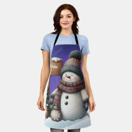 Niedlicher Schneemann am Nordpol mit Nordlichter Schürze