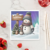 Niedlicher Schneemann am Nordpol mit Nordlichter Serviette (Beispiel)