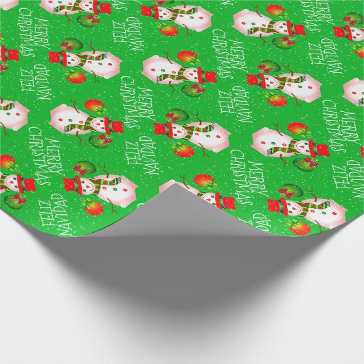 Niedlicher Schneemann auf festem GRÜNEN oder auf D Geschenkpapier (Ecke)