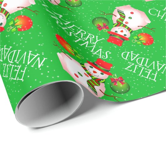 Niedlicher Schneemann auf festem GRÜNEN oder auf D Geschenkpapier (Rolleneckpunkt)