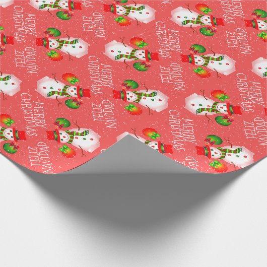 Niedlicher Schneemann auf festem RED oder Your Col Geschenkpapier (Ecke)