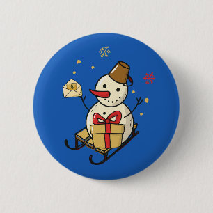 Niedlicher Schneemann auf Schlitten Button