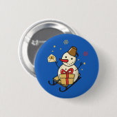 Niedlicher Schneemann auf Schlitten Button (Vorne & Hinten)