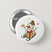 Niedlicher Schneemann auf Schlitten Button (Vorne & Hinten)