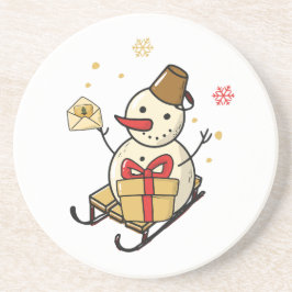 Niedlicher Schneemann auf Schlitten Getränkeuntersetzer