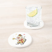 Niedlicher Schneemann auf Schlitten Getränkeuntersetzer (Seite)