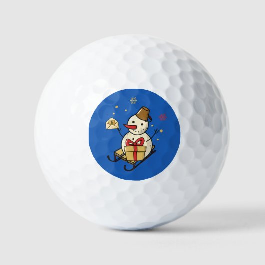 Niedlicher Schneemann auf Schlitten Golfball (Vorderseite)