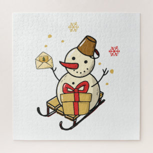 Niedlicher Schneemann auf Schlitten Puzzle