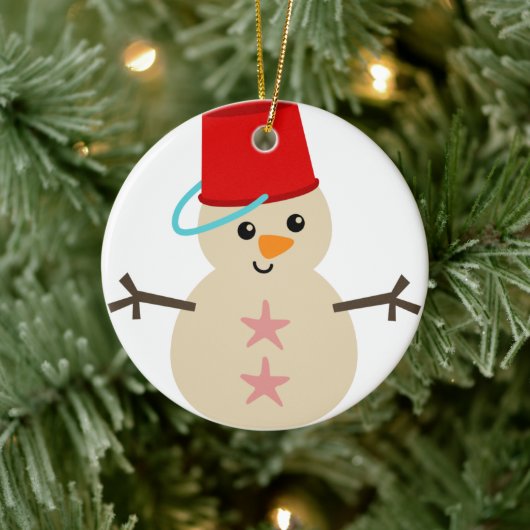 Niedlicher Schneemann aus Sand mit Pail für Hut Keramik Ornament (Baum)