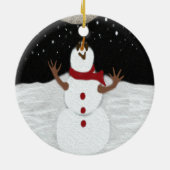 Niedlicher Schneemann, der die Mondmalerei genießt Keramikornament (Hinten)