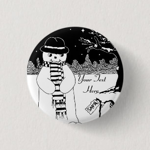 niedlicher Schneemann, der Weihnachten lächelt Button