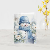 Niedlicher Schneemann-Hut und Scarf-Schneebedeckte Karte (Gelbe Blume)