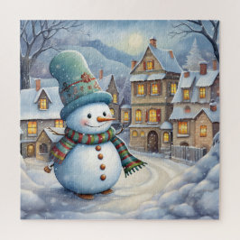 Niedlicher Schneemann im Dorf Puzzle
