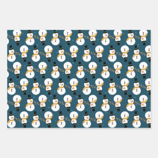 Niedlicher Schneemann im Hintergrund, blau und grü Geschenkpapier Set (Vorderseite 2)