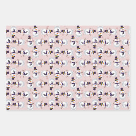 Niedlicher Schneemann im Hintergrund, blau und grü Geschenkpapier Set